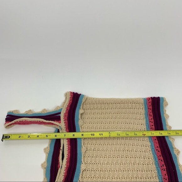 Andrew Marc New York Cream Crocheted Ruffle Stripe Boho Knit Tank Top New Nwt - Picture 8 of 16